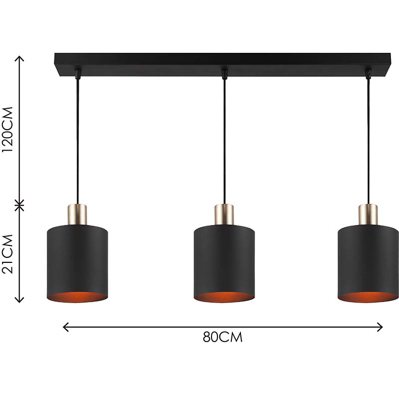 Candelabro simple moderno Decorativo Ajustable Lámpara colgante larga 3lys Shade All Sandy Black E27