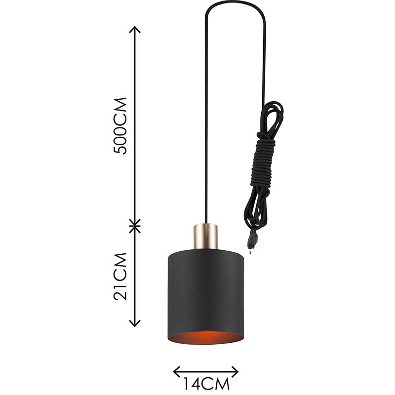 Candelabro simple moderno Decorativo Ajustable Cilíndrico Colgante Pantalla de luz Todo Sandy Black E27