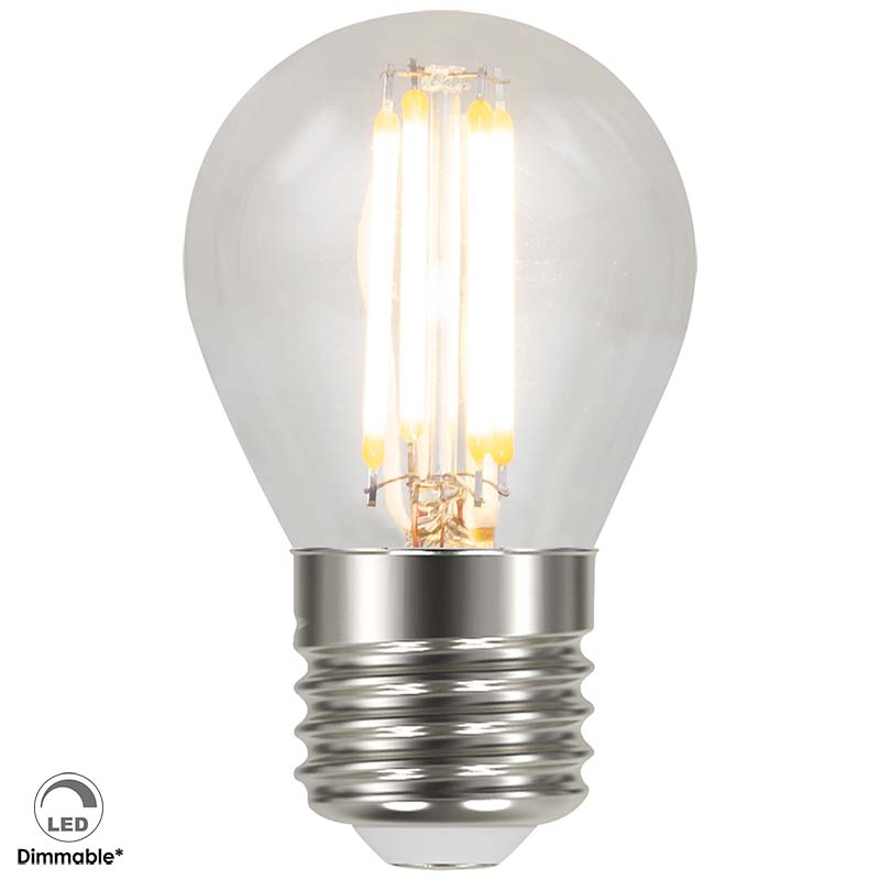 Bombilla LED de 230V con 4W de potencia, luz transparente regulable y casquillo E27 G45