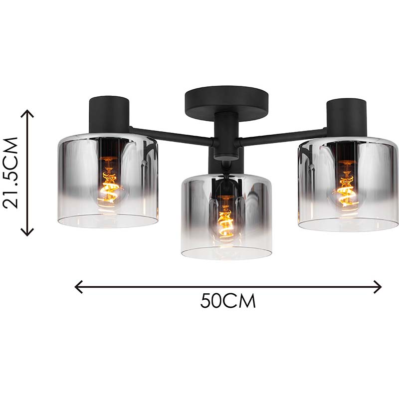 Lámpara de techo de cristal ahumado degradado redondo atractivo de estilo Simple nórdico 3lys E27 Dim