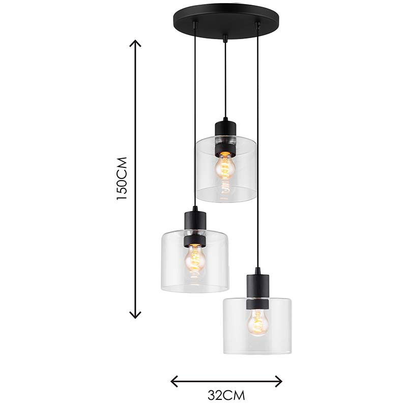 Luz de techo colgante lineal moderna Lámpara colgante redonda ajustable de vidrio transparente decorativa 3lys E27 Dim