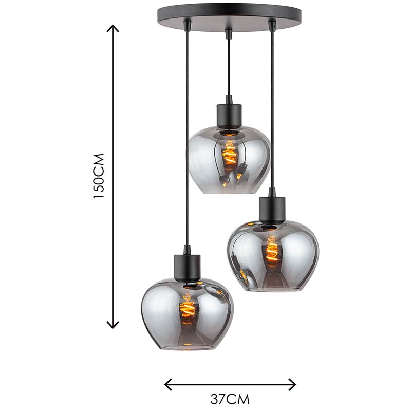 Modren Simple Light Kelly Ajustable Redondo Full Smoke Glass Techo Colgante Luz 3lys Dia19cm E27