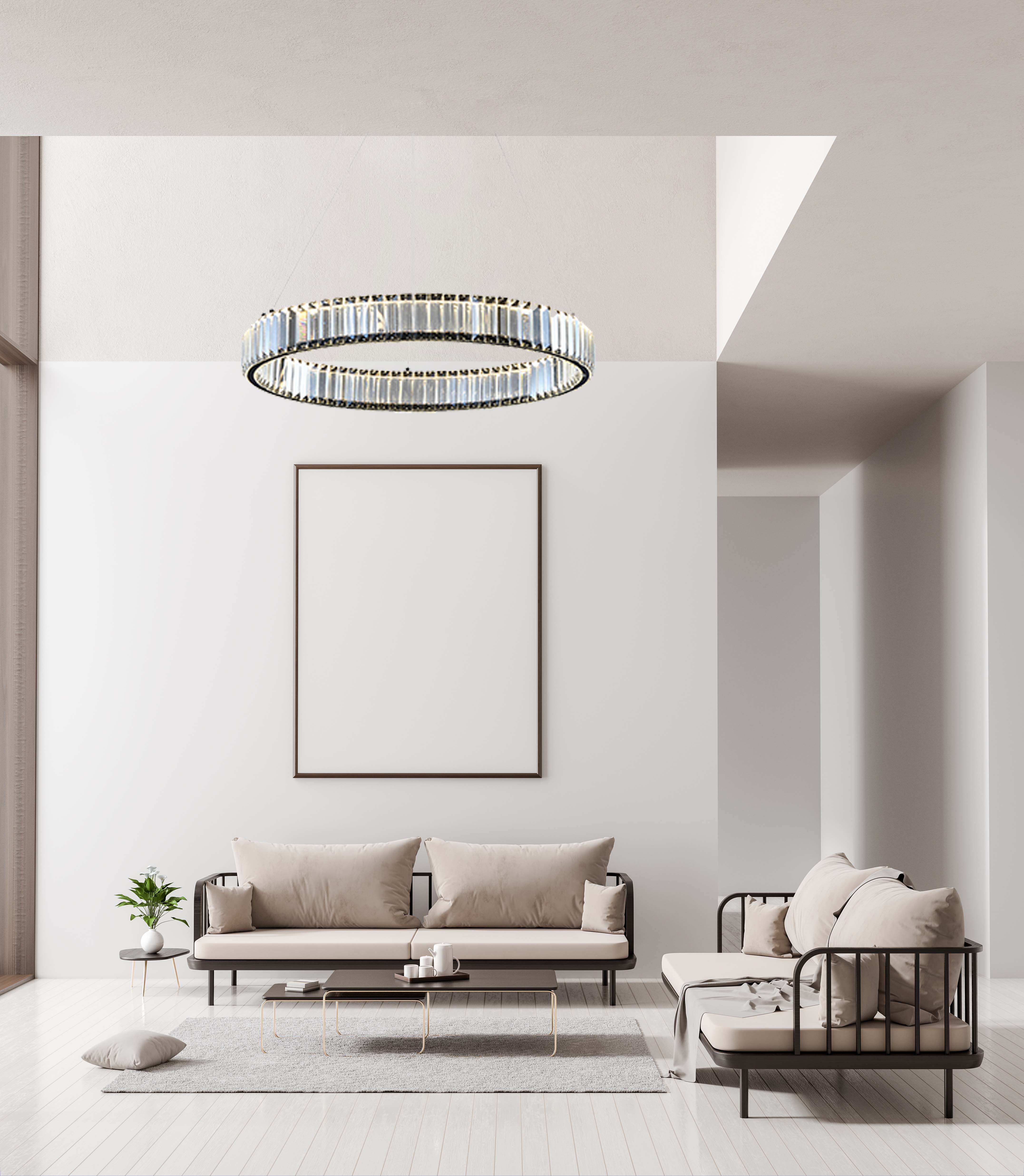 Elegante lámpara colgante LED con cristal transparente y luz suave sin reflejos 81cm