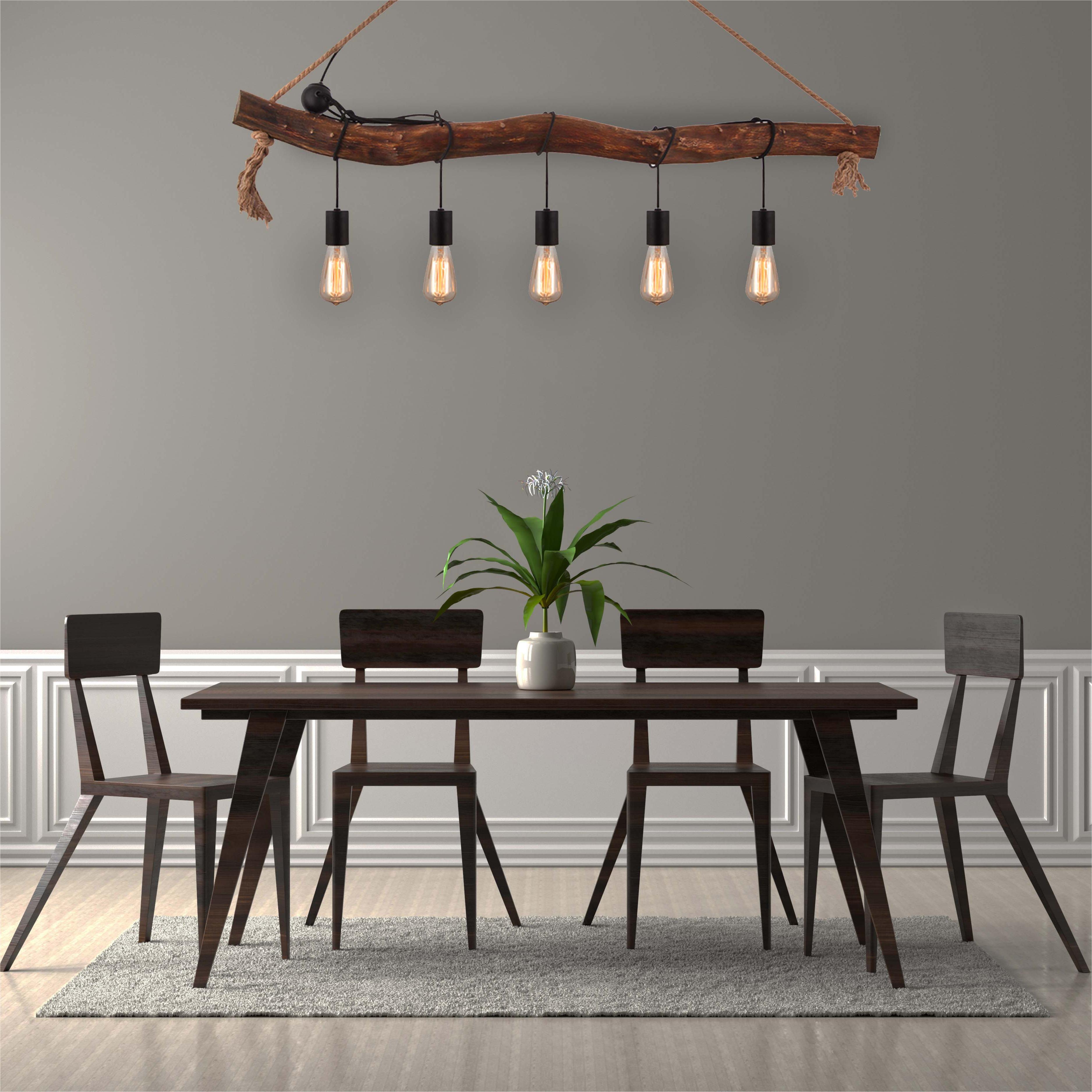 Candelabro simple creativo Retro decorativo ajustable naturaleza madera colgante luz 5lys E27