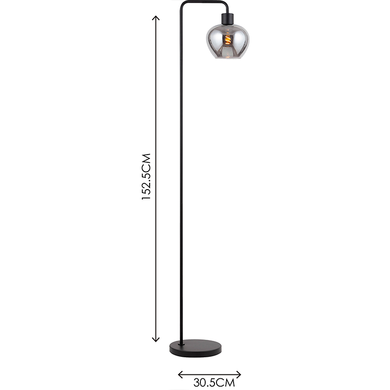 Lámpara de pie de cristal de humo completo con luz de pie Kelly de diseño elegante moderno E27 Dim