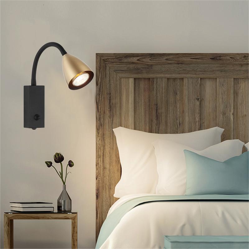 Foco de pared moderno nórdico, luz decorativa para el hogar con brazo flexible, latón mate GU10 Dim