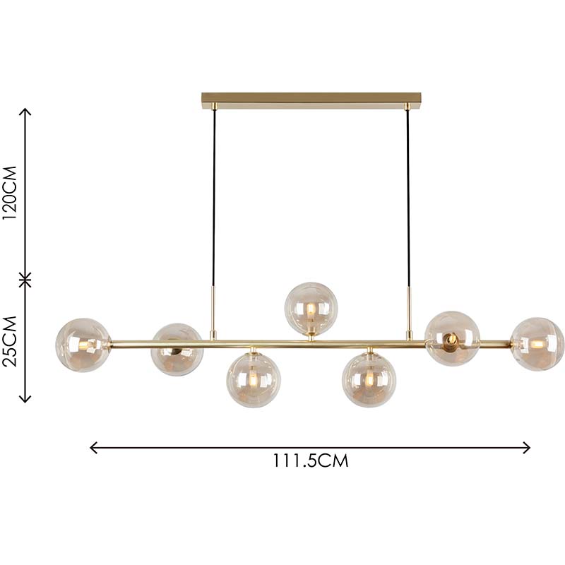 Luz colgante de diseño nórdico auténtico, luz colgante decorativa ajustable, 7lys, latón mate y vidrio ámbar G9