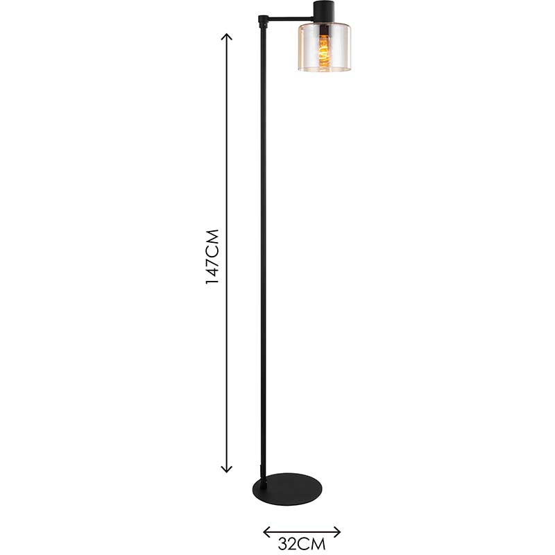 Lámpara de pie de cristal ámbar decorativa ligera de pie de estilo simple moderno E27 Dim