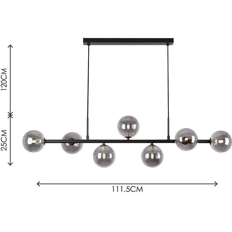 Luz colgante de diseño nórdico auténtico, luz colgante decorativa ajustable, 7lys, negro mate y cristal ahumado G9