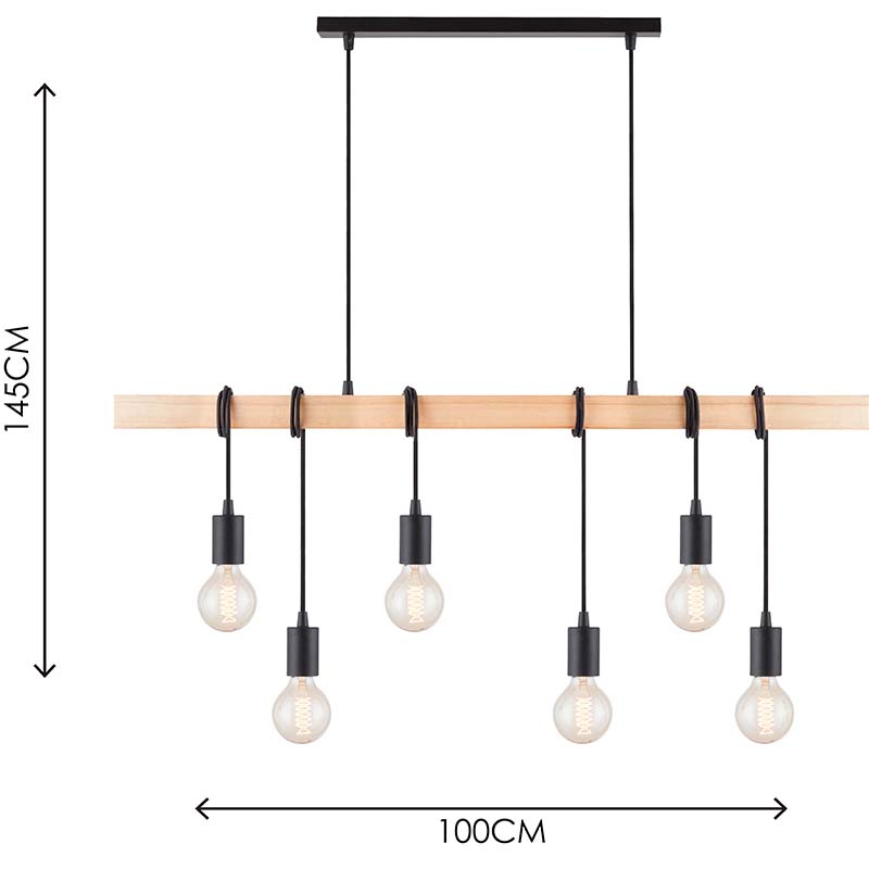 Lámpara de araña de diseño de madera industrial elegante y moderna, luz colgante de madera natural ajustable decorativa 6lys E27