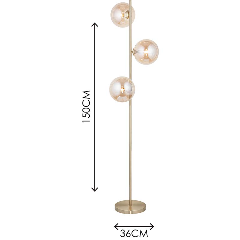 Lámpara de pie de cristal de globo ámbar con luz de pie de diseño auténtico nórdico elegante 3lys G9 Dim