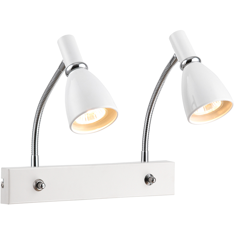 Luz de estilo moderno nórdico EMIL, foco de pared doble, luz de estudio para el hogar con brazo flexible, blanco GU10 Dim