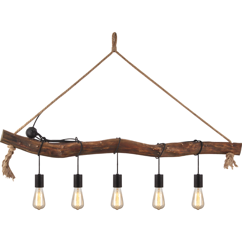 Candelabro simple creativo Retro decorativo ajustable naturaleza madera colgante luz 5lys E27