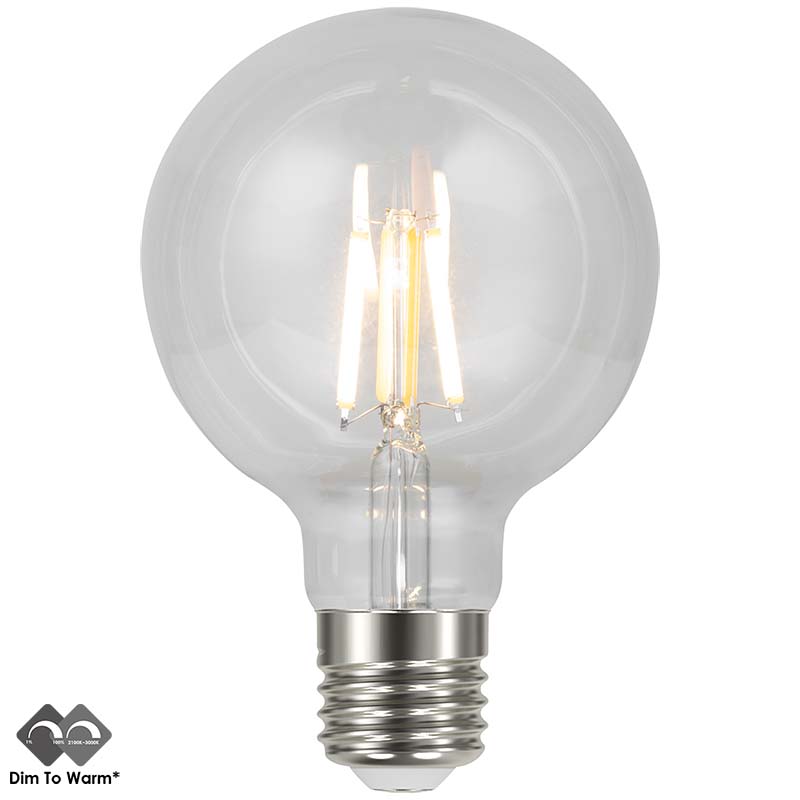 Cree un ambiente acogedor con la bombilla LED transparente de 230 V E27 G95 de 4 W de atenuación a cálida