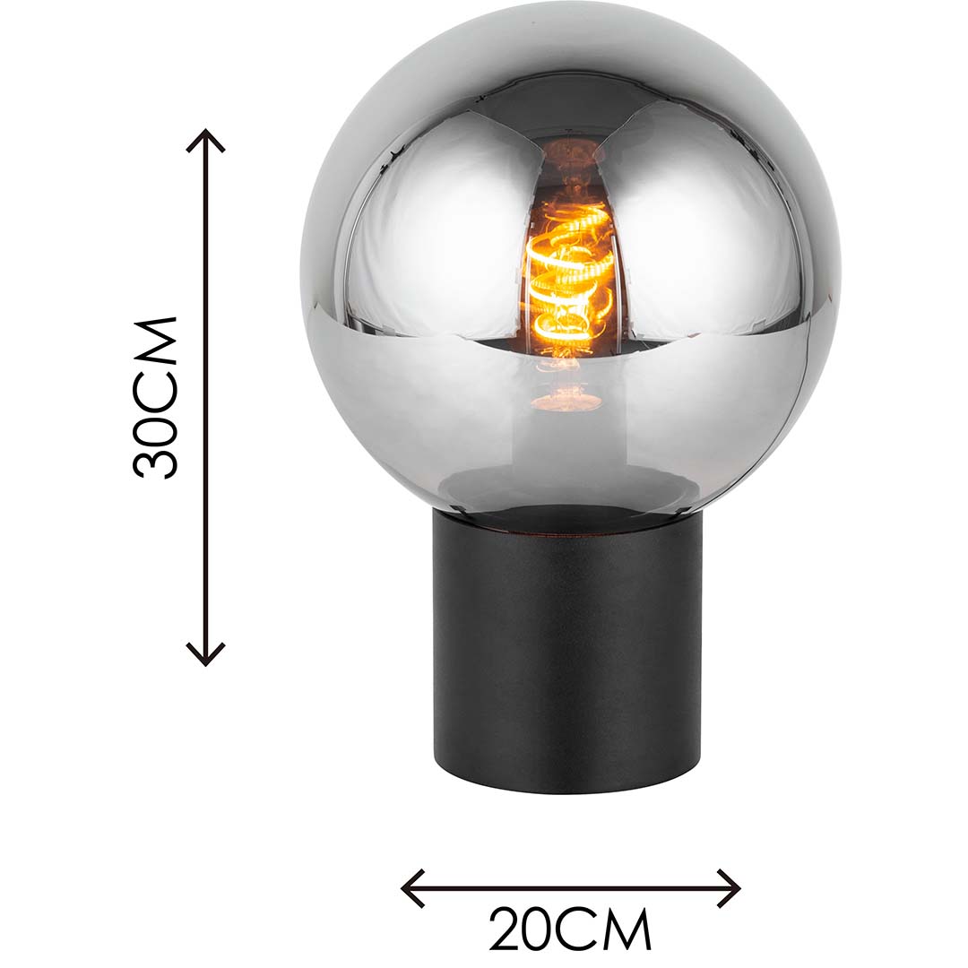 Luz de escritorio de vidrio ahumado de diseño auténtico nórdico con forma de bola moderna y enchufe E27