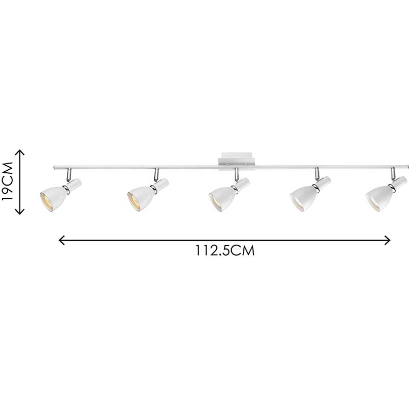 Plafón de inspiración nórdica en blanco arena con 5 focos orientables