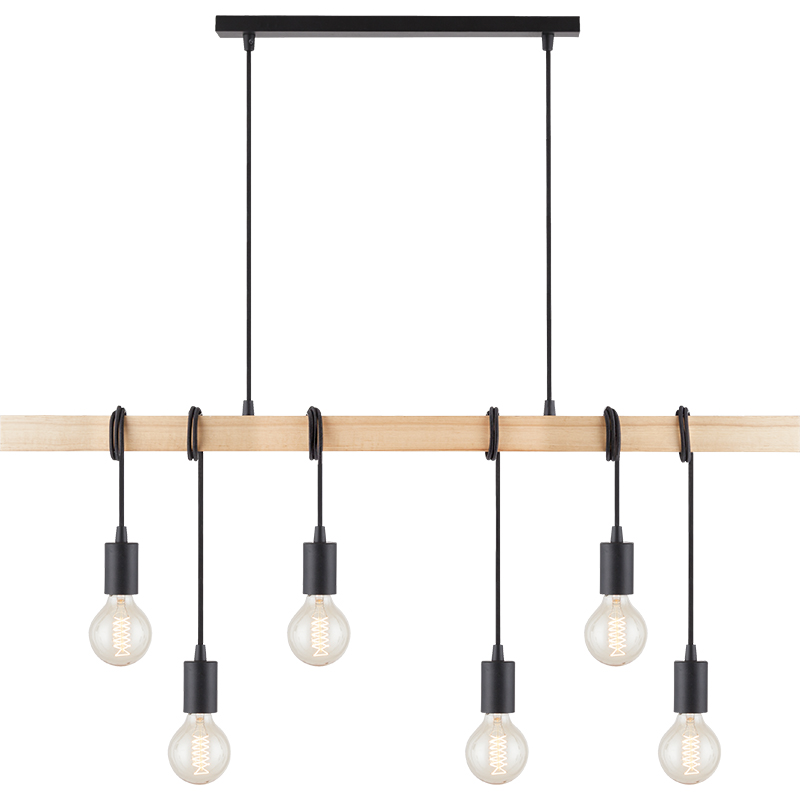 Lámpara de araña de diseño de madera industrial elegante y moderna, luz colgante de madera natural ajustable decorativa 6lys E27