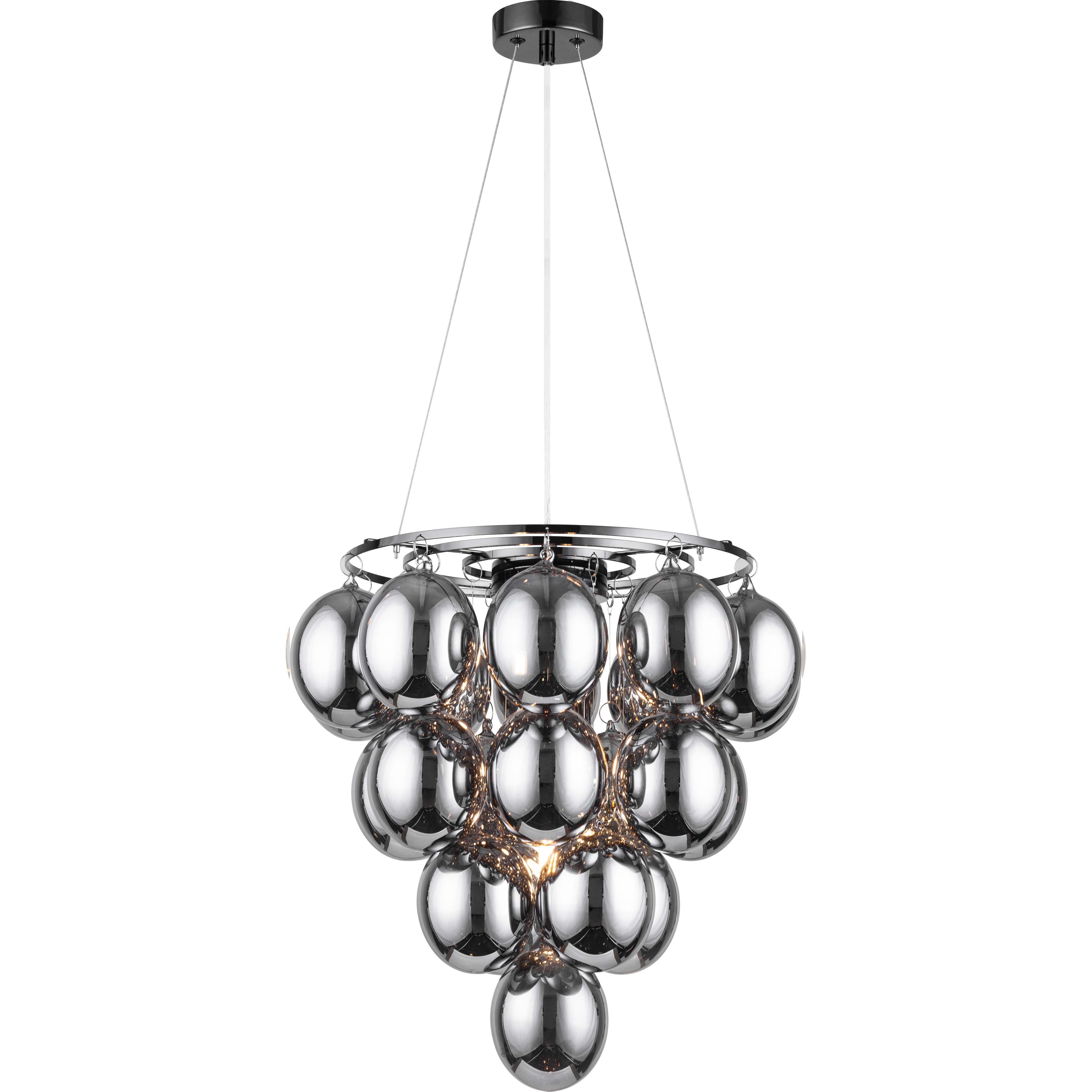 Elegante Lámpara Colgante Decorativa: Elegante Barra de Metal Cromado Negro, Hermosos Vidrios Color Humo - 22 Luces