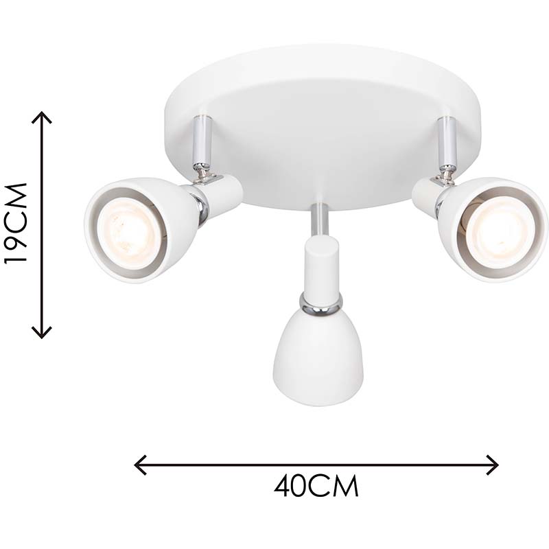 Foco de Techo Minimalista de Estilo Nórdico con Tres Luces GU10 Blanco Arena, Colección EMIL