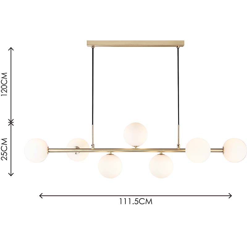 Lámpara colgante de diseño auténtico nórdico, lámpara colgante decorativa ajustable, 7lys, latón mate y cristal opal G9