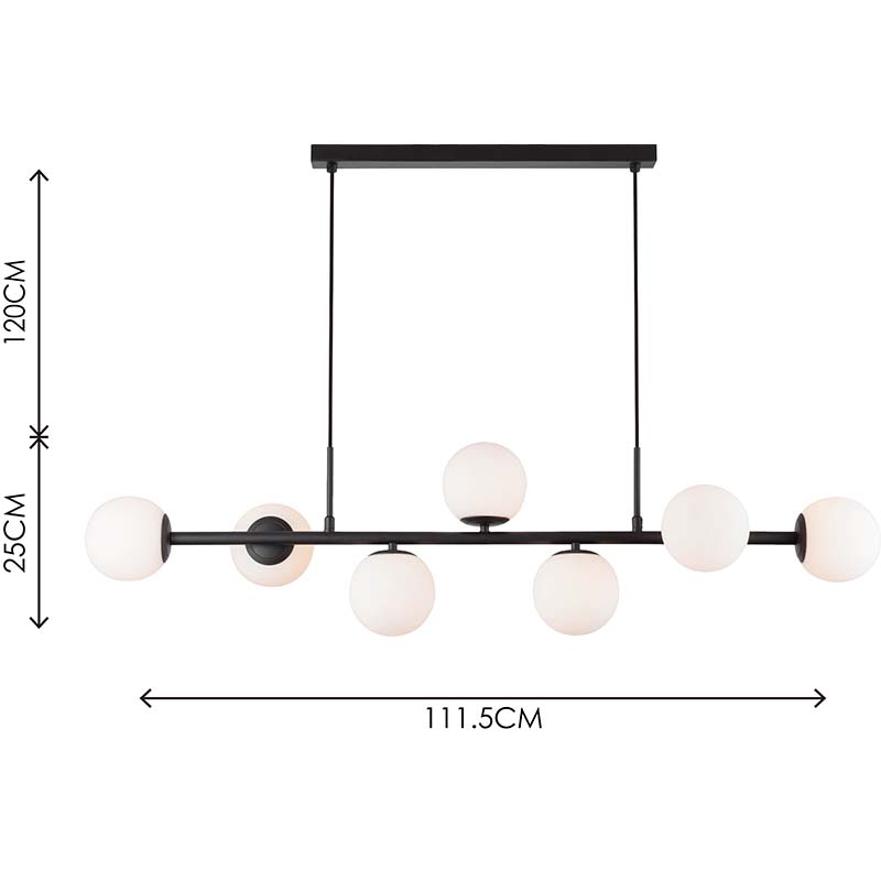 Luz colgante de diseño nórdico auténtico, luz colgante decorativa ajustable, 7lys, negro mate y cristal de ópalo G9