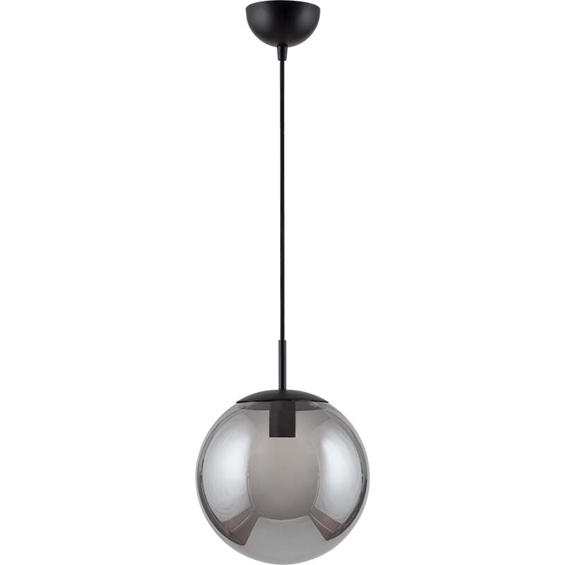 Lámpara colgante de bola de hierba de humo ajustable colgante de luz simple Matt Black Dia.25cm E27